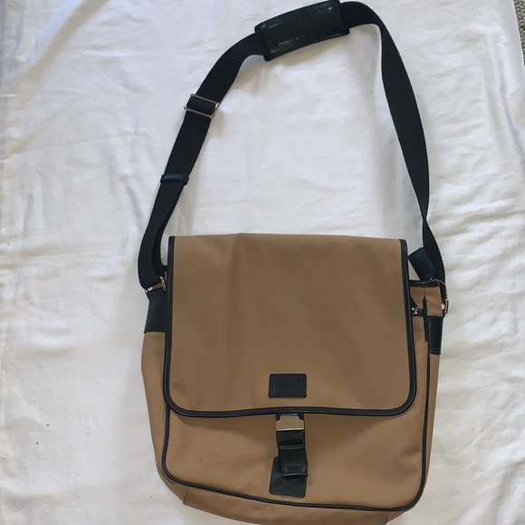 Gently Loved Tan Canvas Leather Laptop Crossbody Messenger Bag by COACH - Picture 1 of 12